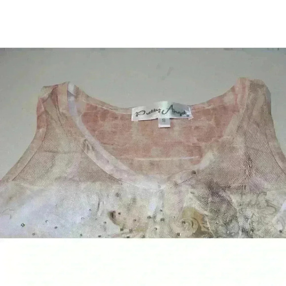 Pretty Angle Embellished Lace Rhinestones Screen Print Women's Tank Top Size S - Picture 6 of 9